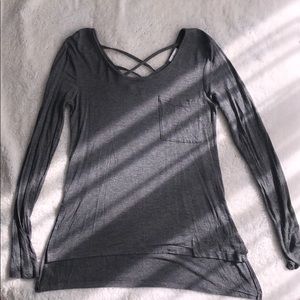 Grey long sleeve shirt criss-cross back